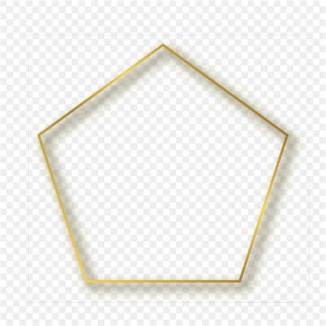 Gold Glowing Pentagon Shape Frame With Shadow Isolated On Background