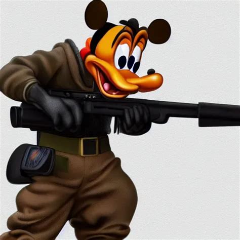 Photorealistic Goofy Holding A Machine Gun Stable Diffusion