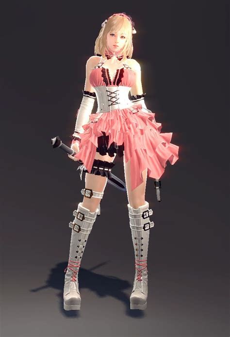 마비노기 영웅전 아리샤 케릭터 고딕 플리 드레스 Mabinogi Heroes 의상 캐릭터 디자인 드레스
