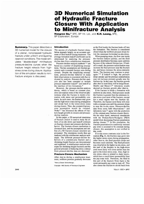 PDF 3D Numerical Simulation Of Hydraulic Fracture Closure With