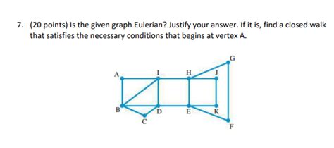 Solved 7 20 Points Is The Given Graph Eulerian Justify Chegg