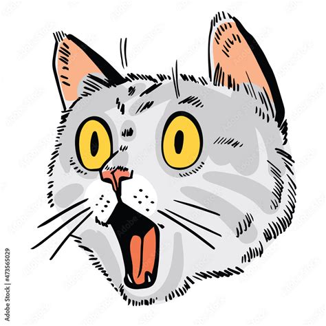 Cat portrait drawing. Face of surprised cat. Cartoon characters. Funny ...