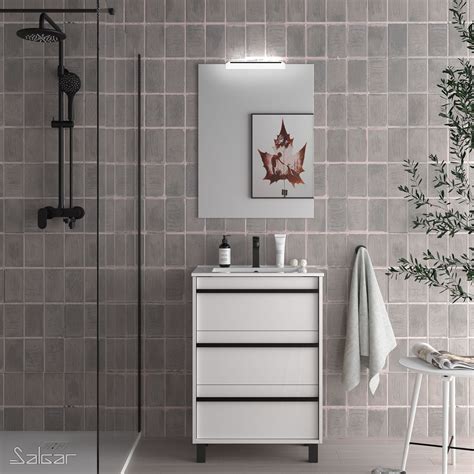 Conjunto Mueble De Ba O Attila Cajones Blanco Brillo Lavabo