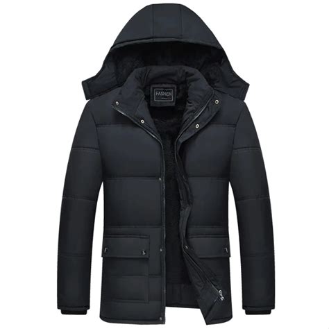 Parkas de franela negra para hombre abrigos cálidos con capucha