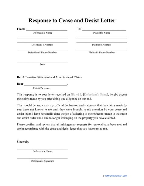 Response To Cease And Desist Letter Template Fill Out Sign Online