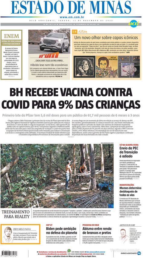 Capa Estado de Minas Edição Sábado 12 de Novembro de 2022