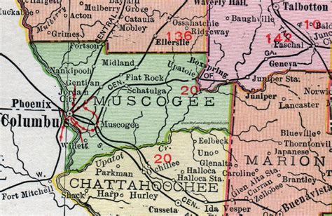 Muscogee County, Georgia, 1911, Map, Rand McNally, Columbus, Willett ...