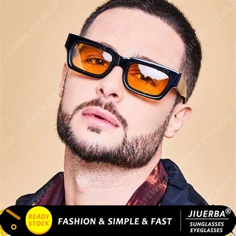 Jiuerba Vintage Tan Sunglasses Men Hip Hop Fashion Thick Frame Square