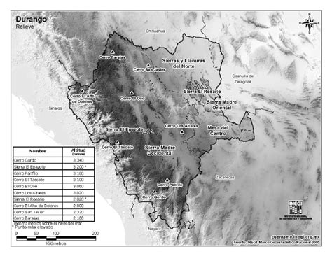 Mapa para imprimir de Durango Mapa de montañas de Durango INEGI de