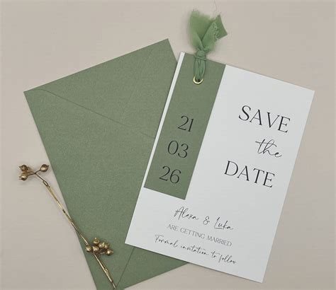 Sage Green Save The Date Ribbon Save The Date Cards Rustic Etsy Uk