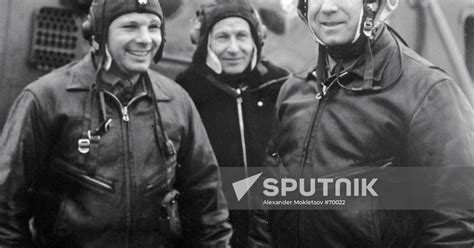 Cosmonauts Yuri Gagarin And Alexei Leonov On The Airfield Sputnik