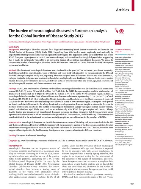 Pdf The Burden Of Neurological Diseases In Europe An Analysis For The Global Burden Of