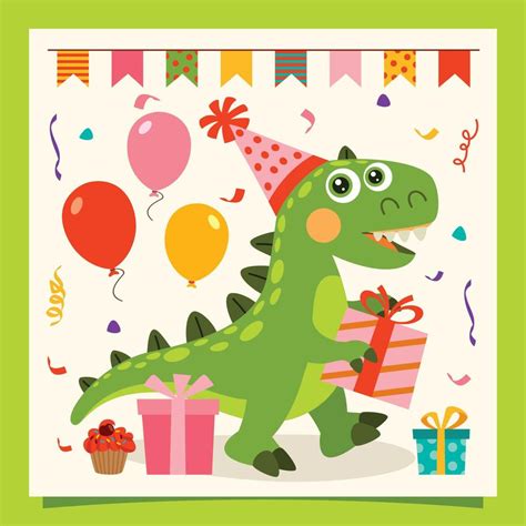 Tarjeta De Cumpleaños Con Personaje De Dinosaurio 13480611 Vector En Vecteezy