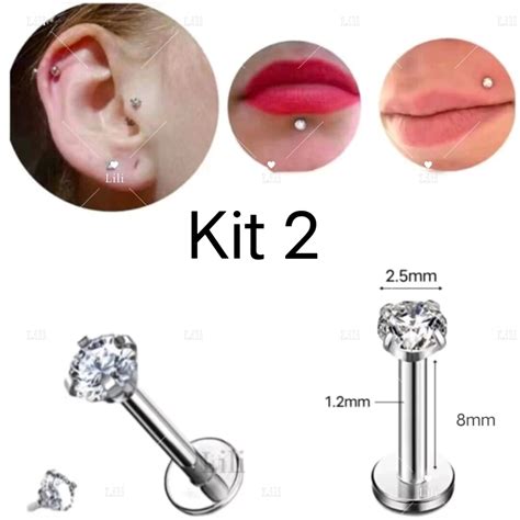 Kit Piercing Labret Ponto De Luz Helix Tragus Conch A O Cir Rgico