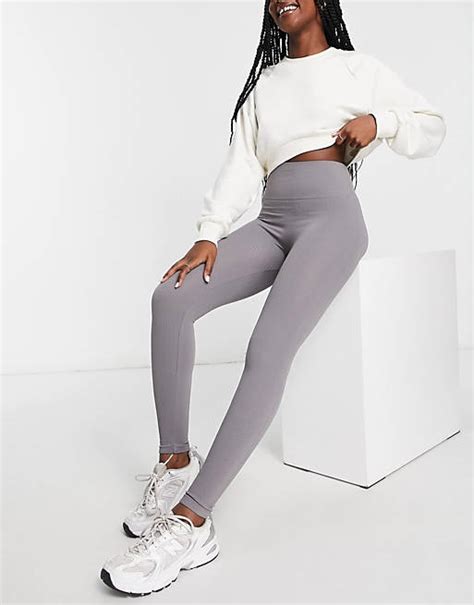 Stradivarius Seamless Ribbed Legging In Charcoal Asos