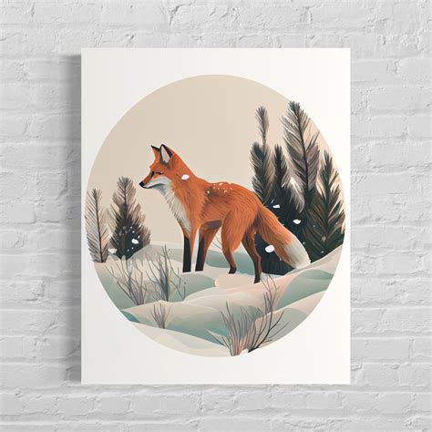 Red Fox Retro Art Print, Red Fox Illustration, Red Fox Vintage Minimal ...