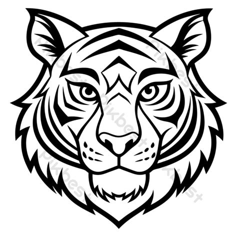 Majestic Tiger Head Outline Vector Elegant Design On Transparent