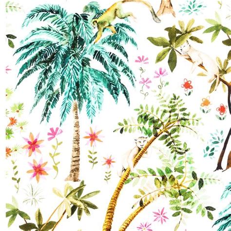 Light Jungle Trees Palms With Monkeys Fabric By Stof France Modes4u