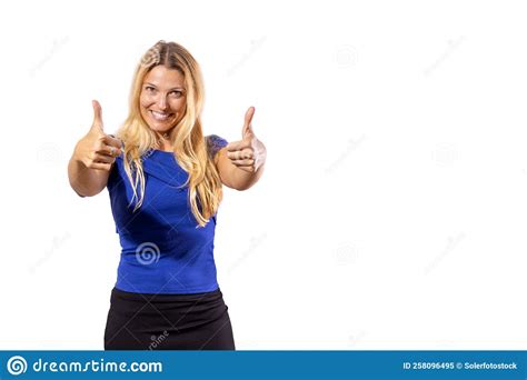 Hispanic Blonde Girl With Her Thumbs Up In Victory Triumph Concept