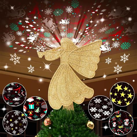 Amazon Christmas Tree Topper Lighted With Projection Modes Gold