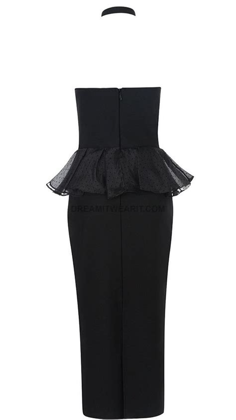 Halter Peplum Midi Dress Black