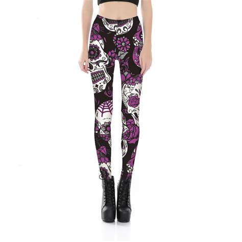 Gothic Skulls Rose Flower Leggings Skeleton Skulls Cross