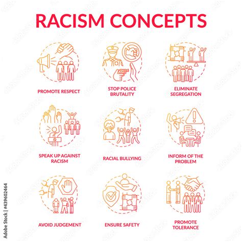 Racism Concept Icons Set Fighting Racial Discrimination And