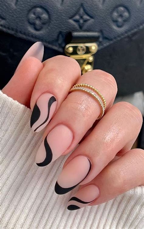 Embrace Autumn With Stunning Nail Art Ideas Black Swirl Nude Nails