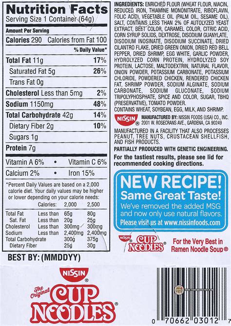 Cup Noodles Nutrition Label - Design Corral