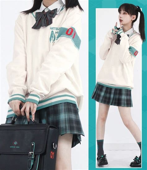 Hatsune Miku School Uniform Backpack Shoes Socks Bowtie Button Down