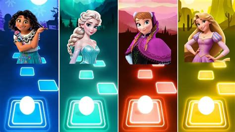 Encanto Mirabel Vs Frozen Anna Vs Elsa Vs Tangled Rapunzel Tiles Hop Let It Go And More Songs