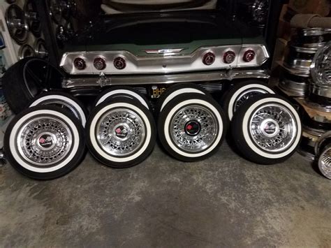 14x7 Mclean 52 Spoke Wire Rims Lowrider 520 Whitewall Tires 5 Lug Chevy