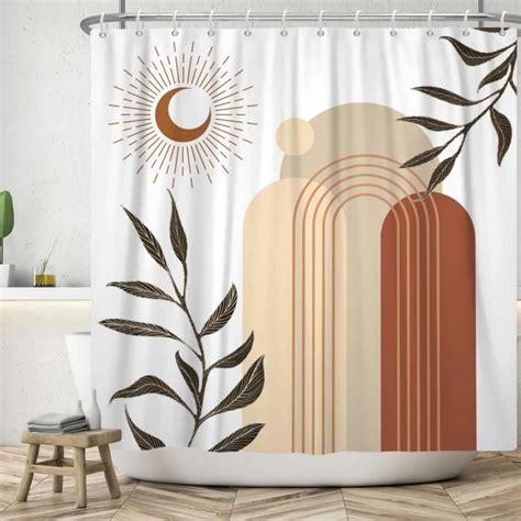 Rideau De Douche Boho X Cm Style Boho Abstrait Moderne Feuilles