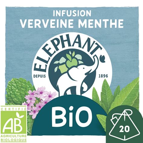 Infusion verveine menthe Bio ELEPHANT la boite de 20 sachets à Prix