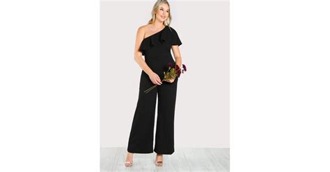 Shein One Shoulder Ruffle Palazzo Jumpsuit Plus Size Jumpsuits