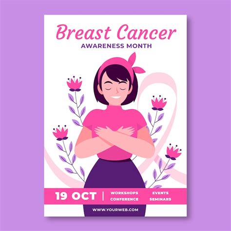 Free Vector Flat Breast Cancer Awareness Month Vertical Poster Template