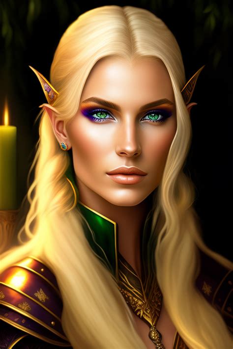 Lexica High Elf Beautiful Blonde Female Green Eyes Portrait Warlock