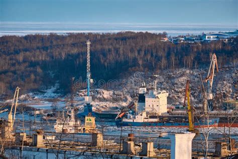 Vanino, Russia - Feb 21, 2020: Ships in the Port of Vanino. Editorial ...
