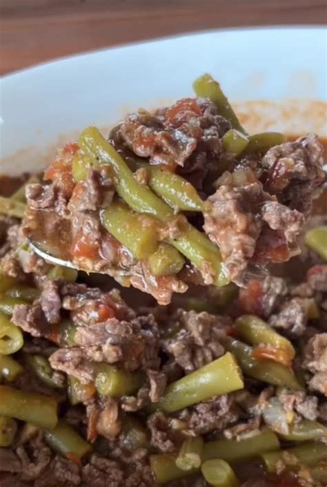 Guisado de ejotes con carne de 247 2 Kcal Receta fácil en la app Avena