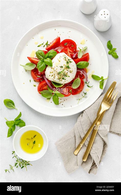 Salad Caprese With Tomato Mozarella And Basil Italian Food Stock