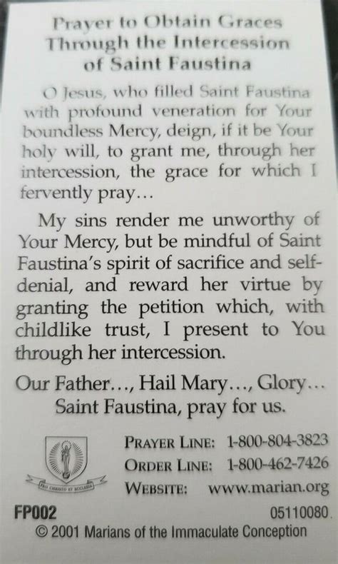 St Faustina Prayer Cards Pack Of 4 Ebay