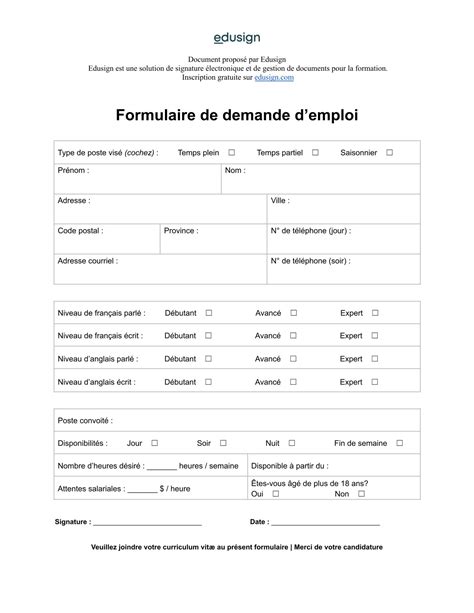 Formulaire De Demande D Emploi Mod Le Gratuit En Format Word Pdf