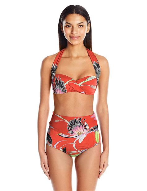 Trina Turk Women S High Waist Roll Up Hipster Bikini Swimsuit Orange