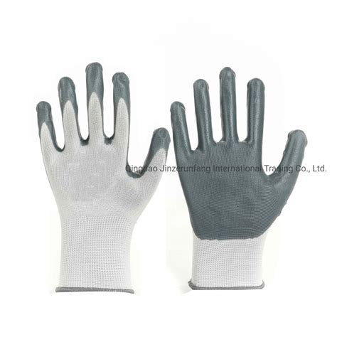 G White Polyester Liner With Gray Nitrile Coated Working Gloves