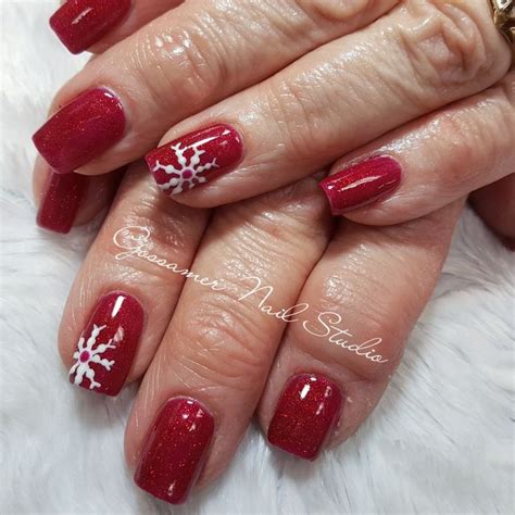 Cnd Shellac Nail Art By Gossamer Nail Studio Red Snowflake Christmas