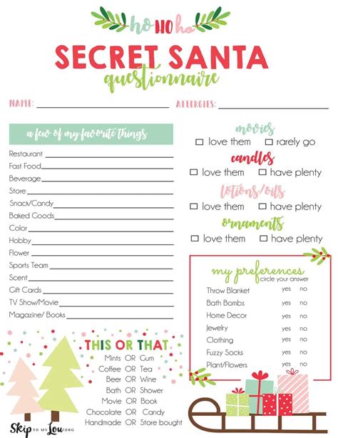 Secret Santa Questions Template Printable Printables Template Free