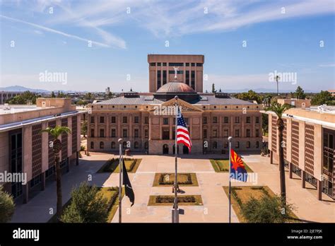 Phoenix Arizona Capitol Building With Flags Stock Photo Alamy