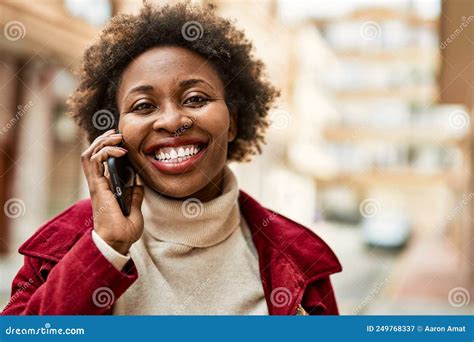 Beautiful Business African American Woman With Afro Hair Smiling Happy