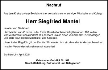 Traueranzeigen Von Siegfried Mantel Schwarzw Lder Bote Trauer