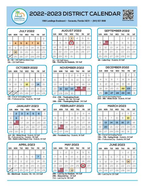 Sarasota County School Calendar 2022-2023 in PDF